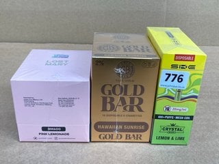 3 X BOX OF 10 VAPES TO INCLUDE CRYSTAL 600+ PUFFS DISPOSABLE LEMON & LIME (PLEASE NOTE: 18+YEARS ONLY. ID MAY BE REQUIRED): LOCATION - D0