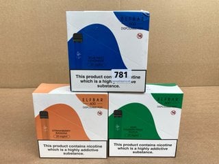 3 X BOX OF 10 VAPES TO INCLUDE ELFBAR 600+ PUFFS DISPOSABLE VAPES BLUE RAZZ LEMONADE (PLEASE NOTE: 18+YEARS ONLY. ID MAY BE REQUIRED): LOCATION - D0