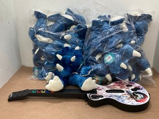 QTY OF TEDDY TASTIC TTB23-CHI-03 BLUE PLUSH TOYS TO INCLUDE GUITAR HERO ELECTRONIC GUITAR: LOCATION - C7