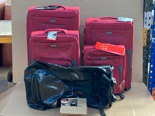 QTY OF ASSORTED SUITCASES TO INCLUDE BOX OF MOUNTAIN WAREHOUSE LEATHER CONDITIONERS: LOCATION - C8