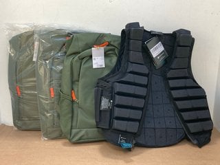 BODY PROTECTORS MOTION 3 YOUNG RIDER - SMALL TO INCLUDE 3 X MOUNTAIN WAREHOUSE 20 BACKPACKS IN FOREST GREEN: LOCATION - C9