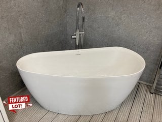 (COLLECTION ONLY) 1500 X 720MM MODERN FREE STANDING TWIN SKINNED DOUBLE ENDED CORNER BATH WITH INTEGRAL CHROME SPRUNG WASTE AND OVERFLOW COMPLETE WITH A FREESTANDING BSM IN CHROME WITH SWIVEL SPOUT,