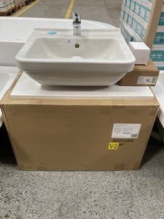 ROPER RHODES WALL HUNG 1 DRAWER COUNTERTOP SINK UNIT IN SLATE GREY & WHITE 670 X 400MM WITH A 1TH CERAMIC BASIN COMPLETE WITH A MONO BASIN MIXER TAP & CHROME SPRUNG WASTE - RRP £765: LOCATION - C1