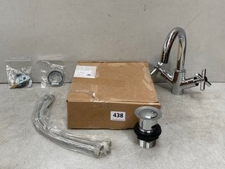 MODERN CROSSHEAD MONO BASIN MIXER TAP WITH CHROME SPRUNG WASTE RRP £205: LOCATION - R2