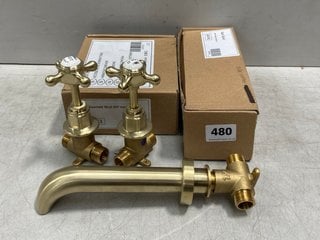 PAIR OF WALL MOUNTED TRADITIONAL CROSSHEAD STOCK TAPS WITH BATH SPOUTS RRP £235: LOCATION - R2