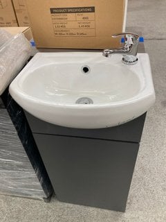 (COLLECTION ONLY) FLOOR STANDING 1 DOOR SEMI RECESSED CLOSET SINK UNIT IN ANTHRACITE 400 X 300MM WITH A 1TH CERAMIC BASIN COMPLETE WITH A MONO BASIN MIXER TAP AND CHROME SPRUNG WASTE RRP £595: LOCATI