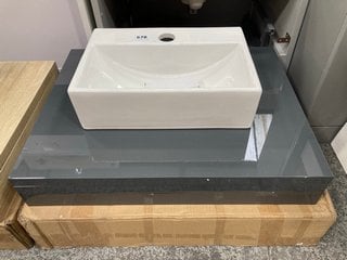 (COLLECTION ONLY) 600 X 460MM FLOATING COUNTERTOP IN GLOSS GREY WITH A 1TH CERAMIC COUNTERTOP BASIN RRP £295: LOCATION - D4