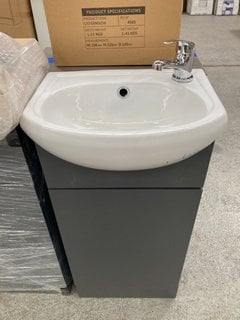 (COLLECTION ONLY) FLOOR STANDING 1 DOOR SEMI RECESSED CLOSET SINK UNIT IN ANTHRACITE 400 X 300MM WITH A 1TH CERAMIC BASIN COMPLETE WITH A MONO BASIN MIXER TAP AND CHROME SPRUNG WASTE RRP £595: LOCATI