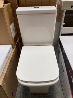 (COLLECTION ONLY) SQUARE STYLED CLOSED COUPLED TOILET COMPLETE WITH CISTERN FITTINGS WITH DUAL FLUSH TOP BUTTON AND SEAT RRP £325: LOCATION - D5