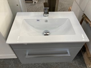 (COLLECTION ONLY) WALL HUNG 1 DRAWER SINK UNIT IN MATT PEARL GREY WITH A 610 X 400MM 1TH CERAMIC BASIN COMPLETE WITH A MONO BASIN MIXER TAP AND CHROME SPRUNG WASTE RRP £730: LOCATION - D6