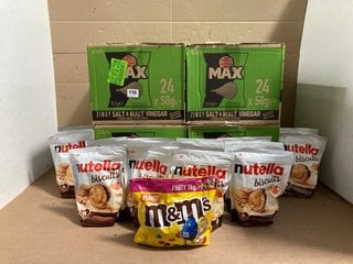 QTY OF NUTELLA BISCUITS, WALKERS MAX ZINGY SALT & MALT VINEGAR CRISPS (BBE: 26/10/24) AND 1KG PEANUT M&MS (BBD 06/2024): LOCATION - WH6