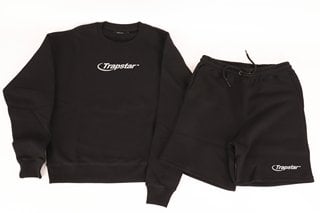 TRAPSTAR HYPER-DRIVE CREWNECK SHORT & SWEATSHIRT SET IN BLACK - SIZE LARGE - RRP £100: LOCATION - BOOTH