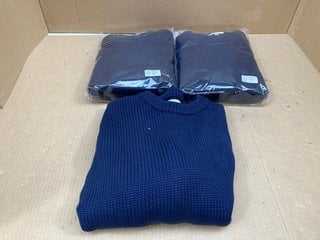 3 X JAM INDUSTRIES HECTOR CREW NECK SWEATERS IN NAVY -SIZE XL - COMBINED RRP £330.00: LOCATION - G2