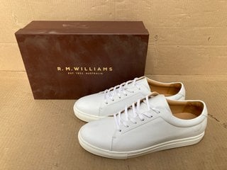 R.M.WILLIAMS MENS SURRY LEATHER TRAINERS IN WHITE- UK SIZE 12- RRP £96.00: LOCATION - G6