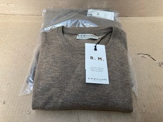 2 X R.M.WILLIAMS MENS HOWE CREW NECK JUMPER IN BEIGE- UK SIZE M- COMBINED RRP £170.00: LOCATION - G6