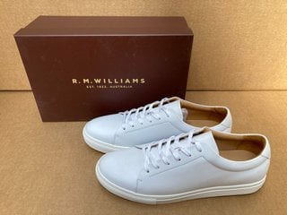 R.M.WILLIAMS MENS SURRY LEATHER TRAINERS IN WHITE- UK SIZE 12- RRP £96.00: LOCATION - G8