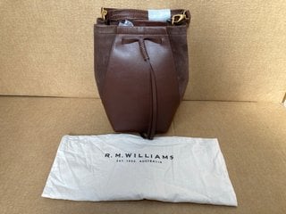 R.M.WILLIAMS BUCKET BAG IN BROWN SUEDE- RRP £239.00: LOCATION - G8