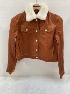 R.M.WILLIAMS LADIES CROPPED RIDER JACKET WITH FUR LINING IN BROWN- UK SIZE 10 : RRP £250.00: LOCATION - G9