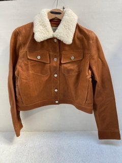 R.M.WILLIAMS CROPPED RIDER JACKET IN BROWN- UK SIZE 16 : RRP £250.00: LOCATION - G9