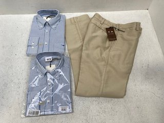 2 X R.M.WILLIAMS COLLINS BUTTON DOWN SHIRTS IN BLUE/WHITE- UK SIZE M TO INCLUDE R.M.WILLIAMS STOCKMAN TROUSERS IN CREAM- UK SIZE M: LOCATION - G12