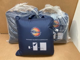 3 X ANIMAL PACKAWAY BLANKET & SLEEPING BAG SETS IN NAVY: LOCATION - G15