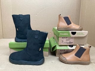 3 X PAIRS OF ASSORTED INFANTS FRODDO SHOES IN VARIOUS SIZES TO INCLUDE ROSARIO LEATHER BOOTS IN COGNAC- UK SIZE 5.5: LOCATION - F17