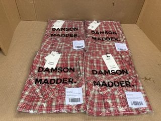 4 X LADIES DAMSON MADDER BRONTE BUTTON SKIRTS IN RED CHECK- UK SIZE 12 - COMBINED RRP £300.00: LOCATION - F17