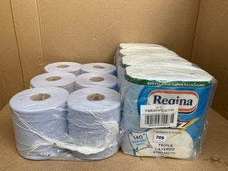 QTY OF REGINA BLITZ KITCHEN TOWEL TO INCLUDE 6 X DELTA BLUE CENTRE-FEED HAND TOWEL ROLLS: LOCATION - F16