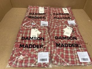 4 X LADIES DAMSON MADDER BRONTE BUTTON SKIRTS IN RED CHECK- UK SIZE 12- COMBINED RRP £300.00: LOCATION - F15