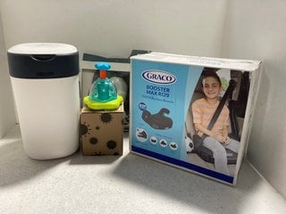 QTY OF ASSORTED BABY ITEMS TO INCLUDE GRACO BOOSTER MAX R129 ISOFIX BACKLESS BOOSTER & TOMMEE TIPPEE TWIST & CLICK ADVANCED NAPPY DISPOSAL SYSTEM: LOCATION - WH3