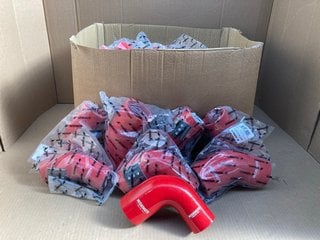 QTY OF MISHIMOTO MMCP-R45-2753RD 2.75" TO 3" 45 DEGREE SILICONE REDUCER COUPLERS IN RED: LOCATION - F11