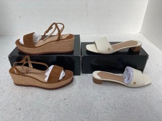 PAIR OF WOMENS RALPH LAUREN LEONA WEDGE ESPADRILLES IN BROWN - SIZE UK 6 TO ALSO INCLUDE PAIR OF WOMENS RALPH LAUREN FAY TUMBLED LEATHER SANDALS IN VANILLA - SIZE UK 5.5 - COMBINED RRP £285: LOCATION