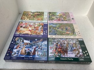 6 X ASSORTED THE HOUSE OF PUZZLES LTD JIGSAW PUZZLES TO INCLUDE SANTA PAWS 1000 PIECE JIGSAW PUZZLE: LOCATION - F5