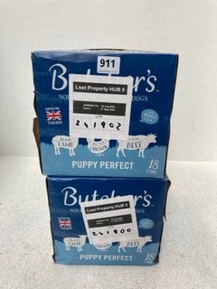 2 X BOXES OF 18 BUTCHERS PUPPY PERFECT TINNED DOG FOOD IN VARIOUS FLAVOURS (BBE: 10.2026): LOCATION - F5