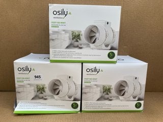 3 X OSTILLY VENTILATION OSEF100-WWT WHIRLWIND IN LINE FANS - COMBINED RRP £258.00: LOCATION - F3