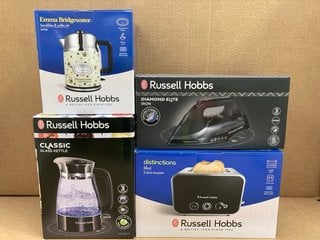 4 X ASSORTED HOUSEHOLD ITEMS TO INCLUDE RUSSELL HOBBS CLASSIC GLASS JUG KETTLE: LOCATION - F3