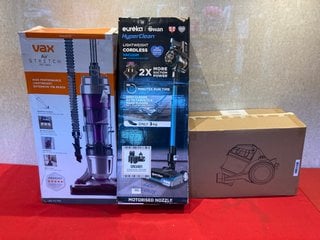 3 X ASSORTED VACUUM CLEANERS TO INCLUDE SWAN EUREKA HYPER CLEAN LIGHTWEIGHT CORDLESS VACUUM CLEANER WITH LITHIUM-ION BATTERY: LOCATION - F1