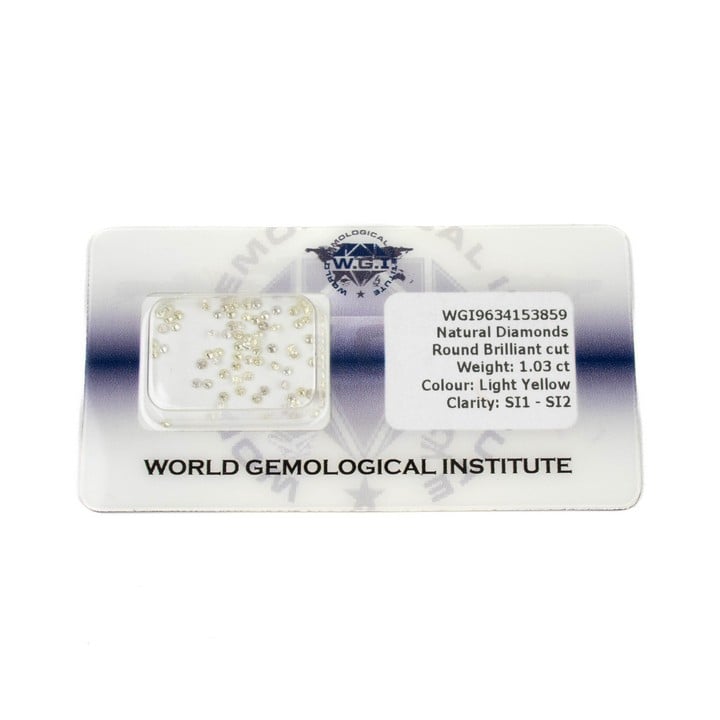 1.03ct Light Yellow Natural Diamond Brilliant Round-cut Parcel of Gemstones, Clarity SI1-SI2. Security Sealed. Report: WGI19634153859.  Auction Guide: £300-£400 (VAT Only Payable on Buyers Premium)