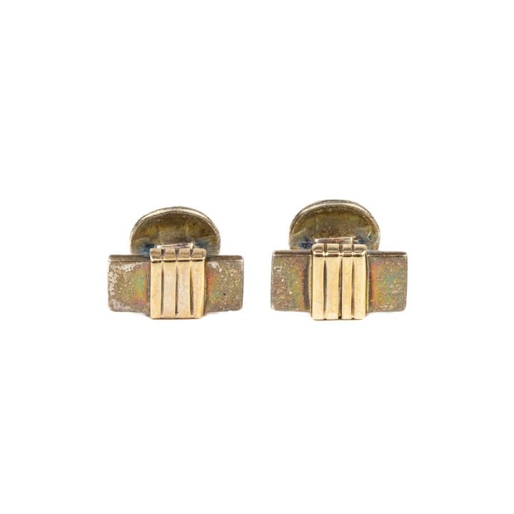 14K Yellow and Silver Pair of Cuff Links, 1.4x0.8cm, 5.3g (VAT Only Payable on Buyers Premium)