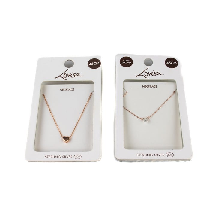 Lovisa Silver Cubic Zirconia Heart Necklace and Plain Heart Necklace, both 45cm, total weight 2.45g (VAT Only Payable on Buyers Premium)