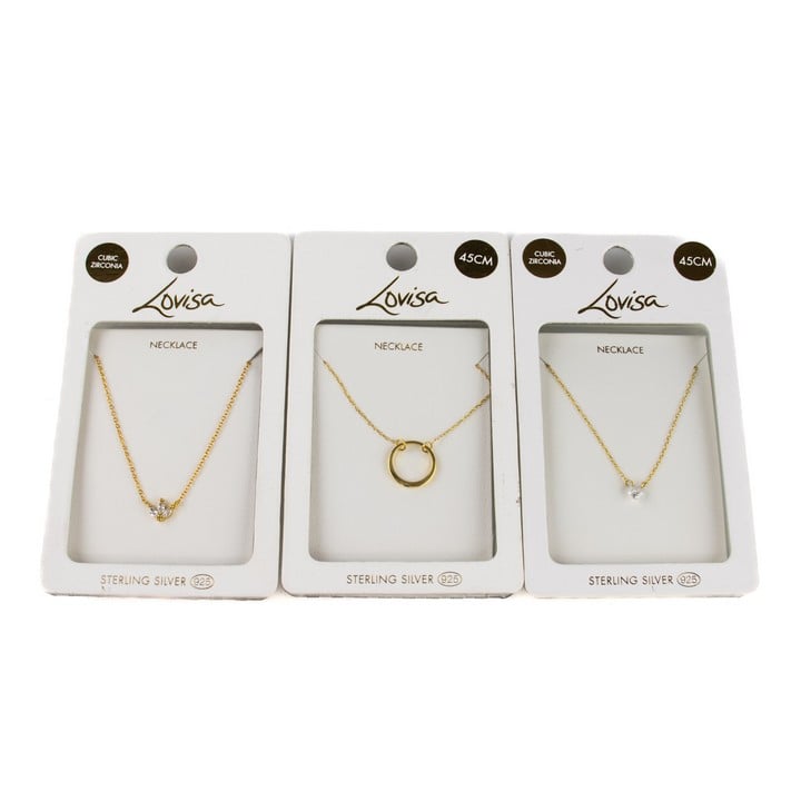 Lovisa Silver Selection of Three Necklaces, Heart and Leaf Cubic Zirconia and Plain, 45cm, total weight 4.17g (VAT Only Payable on Buyers Premium)