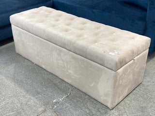 VELVET FABRIC STORAGE OTTOMAN IN BEIGE: LOCATION - B1