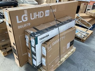 (COLLECTION ONLY) PALLET OF ASSORTED TV'S WITH MAINBOARDS REMOVED TO INCLUDE LG UHD AI THINQ 86" TV MODEL : 86UR78006LB (SPARES & REPAIRS): LOCATION - A4