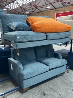 2 SEATER SOFA IN VELVET BLUE TO INCLUDE INCOMPLETE CORNER SOFA IN VELVET BLUE: LOCATION - B3