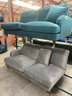 INCOMPLETE SOFA IN VELVET GREEN TO INCLUDE INCOMPLETE SOFA IN VELVET GREY: LOCATION - B4