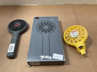 3 X JOHN LEWIS & PARTNERS 4" HAND HELD FANS IN GREY/YELLOW: LOCATION - AR5