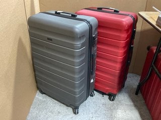 2 X JOHN LEWIS & PARTNERS LARGE HARD SHELL WHEELED COMBINATION LOCK SUITCASE IN GRAPHITE & RED: LOCATION - AR12