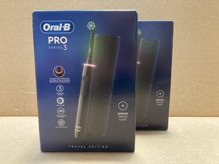 2 X ORAL-B PRO SERIES 3 TRAVEL EDITION ELECTRIC TOOTHBRUSHES IN BLACK - COMBINED RRP £90.00: LOCATION - AR15