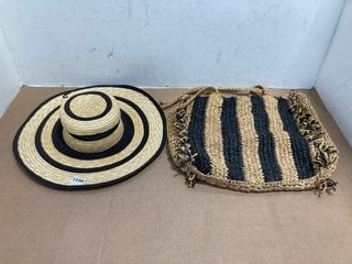 JOHN LEWIS & PARTNERS STRIPE WIDE BRIM HAT IN BLACK & NATURAL RRP £39 TO INCLUDE JOHN LEWIS & PARTNERS STRAW BAG IN BLACK & NATURAL: LOCATION - A5T