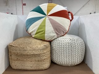 3 X ASSORTED JOHN LEWIS & PARTNERS ITEMS TO INCLUDE LARGE ROUND MULTI COLOUR CUSHION: LOCATION - A5T